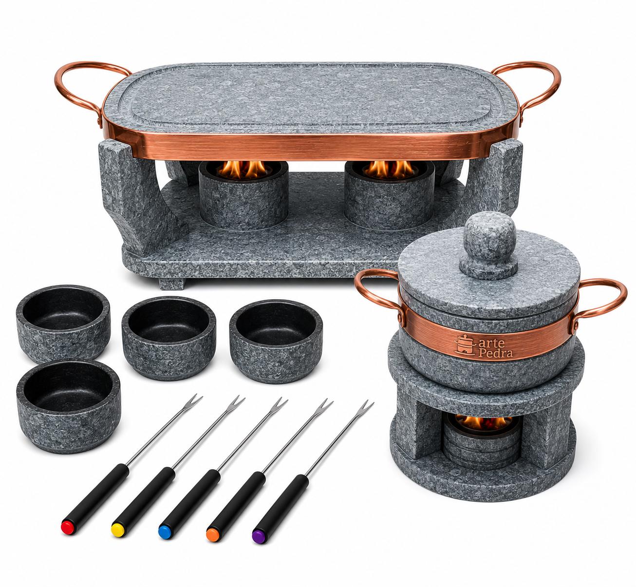 Kit Fondue+ Churrasqueira 32 Cm Pedra Sabão Completo