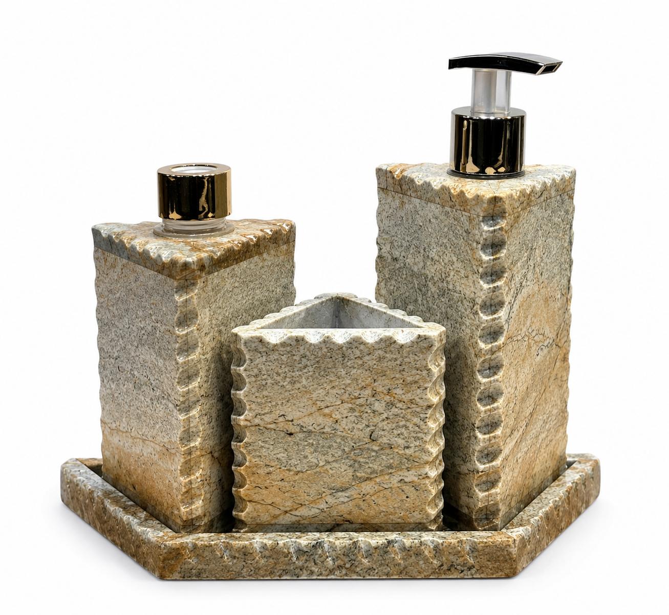 Kit Lavabo Pedra Triangular Difusor E Saboneteira C/ Bandeja