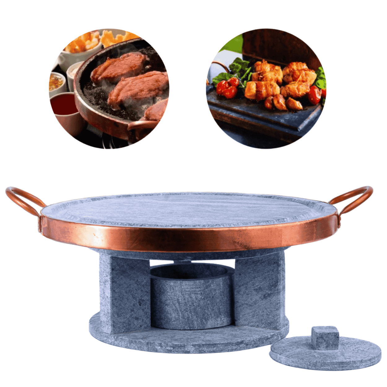Grelha Para Carne Churrasco 27 Cm Pedra Sabão Com Rechaud Fogareiro