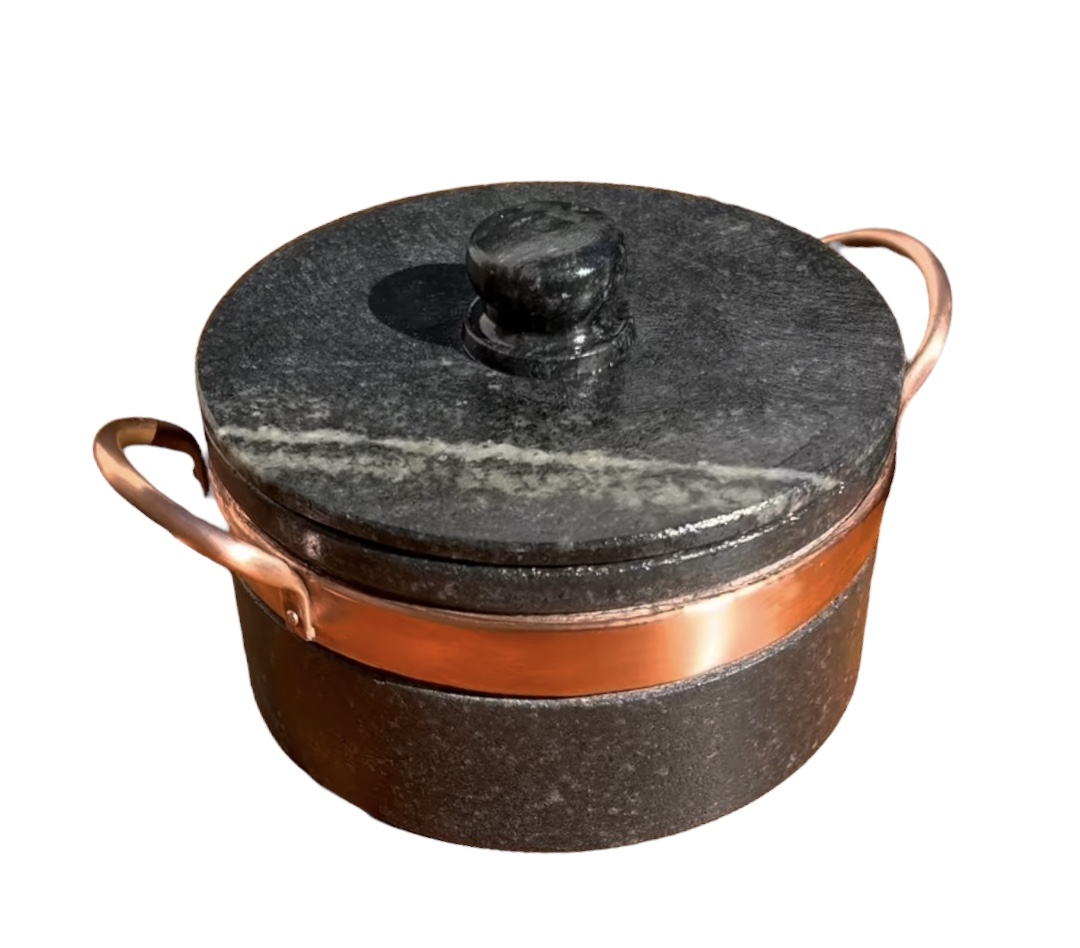Panela Em Pedra Sabão Alça De Cobre Grande 1 Litros
