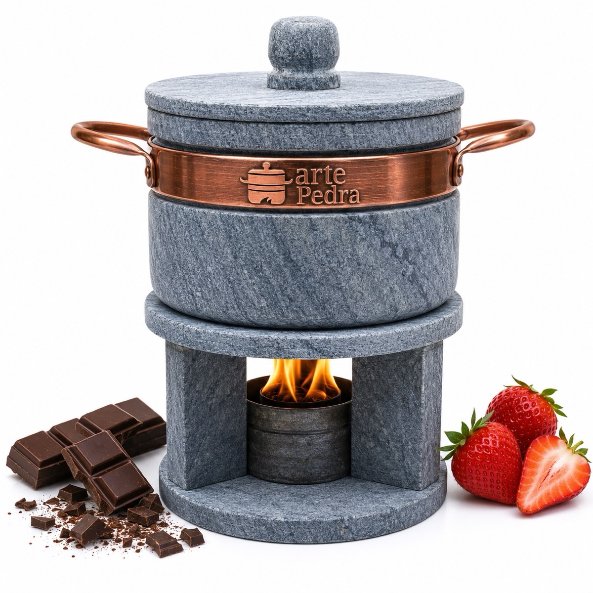 Fondue Grande De Pedra Sabão 3 Litros Ideal P/ Queijo E Chocolate