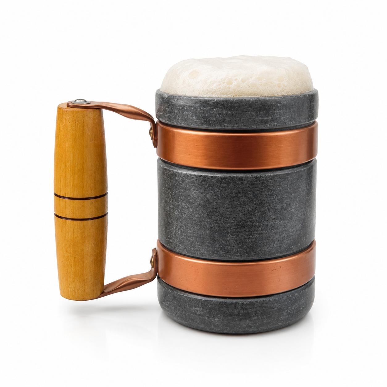 Caneca De Pedra Sabão Com Cobre e Madeira Capacidade 350ml